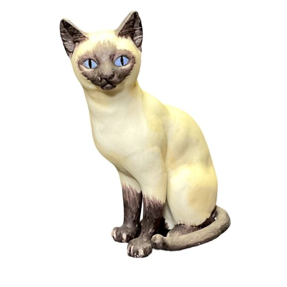 VTG SIAMESE CAT FIGURINE ANDREA BY SADEK PORCELAIN JAPAN SITTING BLUE EYES - Picture 1 of 7